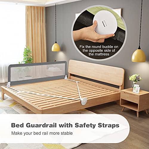 Costzon Toddlers Double Bed Rail Guard, Stainless Steel Folding Safety Bed Guard, Swing Down Bedrail, Kids Twin, Double, Full Size Queen & King, Set of 2 (Gray, 71-Inch)