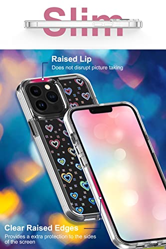 Jusy Compatible with iPhone 13 / iPhone 14 Case, Holographic Love Heart Iridescent Clear Kawaii Phone Case, for Women Aesthetic Laser Bling Rainbow Cute iPhone Cover, Holo Reflective Case