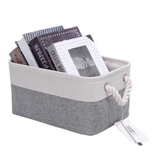 fabric storage basket, foldable linen storage box for nursery and home, collapsible canvas shelf basket for wardrobe or bedroom, grey and white