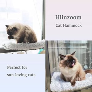 HlinZoom Cat Window Perch, Safety Hammock Window Seat with Strong Suction Cups, Pet Resting Seat with Fluffy Blanket, Providing All Around 360°Sunbath for Indoor (Light Grey)