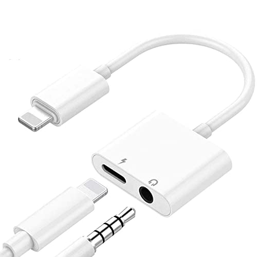 Headphone Adapter for iPhone [Apple MFi Certified], 2 in 1 Lightning to 3.5mm AUX Audio Dongle Charger Splitter Compatible with iPhone 14/13/12/11/XS/XR/X/8/7/iPad, Support All iOS System