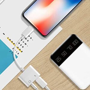 Headphone Adapter for iPhone [Apple MFi Certified], 2 in 1 Lightning to 3.5mm AUX Audio Dongle Charger Splitter Compatible with iPhone 14/13/12/11/XS/XR/X/8/7/iPad, Support All iOS System