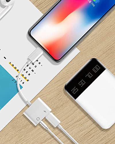 Headphone Adapter for iPhone [Apple MFi Certified], 2 in 1 Lightning to 3.5mm AUX Audio Dongle Charger Splitter Compatible with iPhone 14/13/12/11/XS/XR/X/8/7/iPad, Support All iOS System