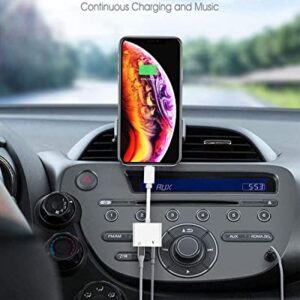 Headphone Adapter for iPhone [Apple MFi Certified], 2 in 1 Lightning to 3.5mm AUX Audio Dongle Charger Splitter Compatible with iPhone 14/13/12/11/XS/XR/X/8/7/iPad, Support All iOS System