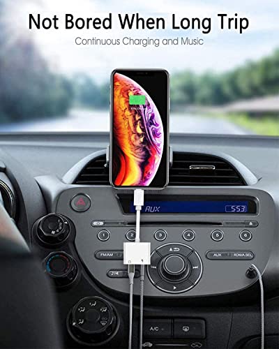 Headphone Adapter for iPhone [Apple MFi Certified], 2 in 1 Lightning to 3.5mm AUX Audio Dongle Charger Splitter Compatible with iPhone 14/13/12/11/XS/XR/X/8/7/iPad, Support All iOS System