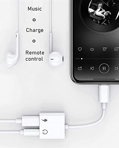 Headphone Adapter for iPhone [Apple MFi Certified], 2 in 1 Lightning to 3.5mm AUX Audio Dongle Charger Splitter Compatible with iPhone 14/13/12/11/XS/XR/X/8/7/iPad, Support All iOS System