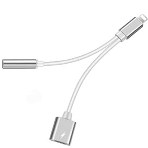 headphone adapter for iphone [apple mfi certified], 2 in 1 lightning to 3.5mm aux audio + charger splitter adapter dongle for iphone accessories compatible with iphone 14/13/12/11/xs/xr/x/8/7