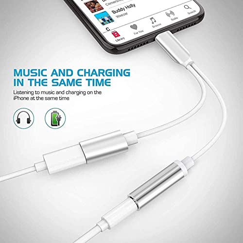 Headphone Adapter for iPhone [Apple MFi Certified], 2 in 1 Lightning to 3.5mm AUX Audio + Charger Splitter Adapter Dongle for iPhone Accessories Compatible with iPhone 14/13/12/11/XS/XR/X/8/7