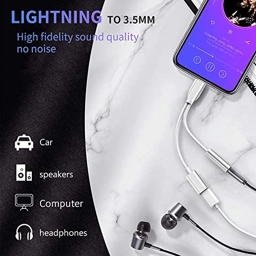 Headphone Adapter for iPhone [Apple MFi Certified], 2 in 1 Lightning to 3.5mm AUX Audio + Charger Splitter Adapter Dongle for iPhone Accessories Compatible with iPhone 14/13/12/11/XS/XR/X/8/7