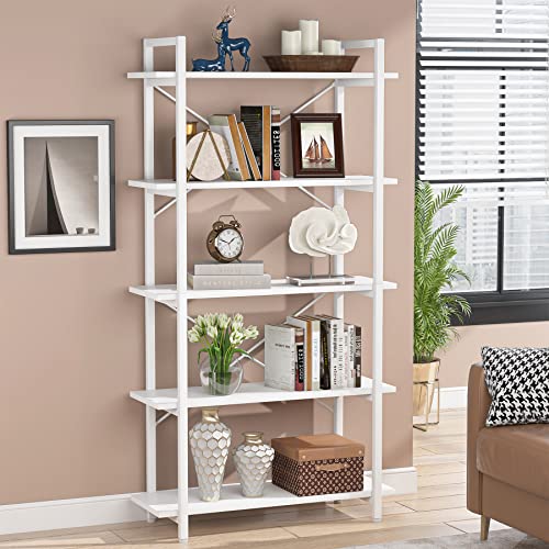 Tribesigns 5 Tier White Bookshelf, Modern Etagere Bookcase with Metal Frame, Tall Book Shelf Unit for Living Room, Study, Home Office (1, White)