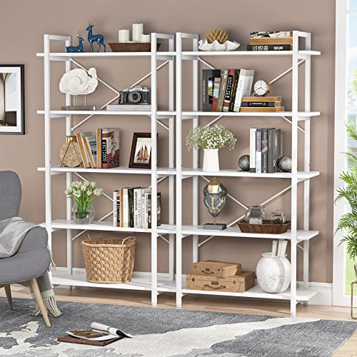 Tribesigns 5 Tier White Bookshelf, Modern Etagere Bookcase with Metal Frame, Tall Book Shelf Unit for Living Room, Study, Home Office (1, White)