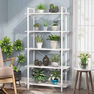 Tribesigns 5 Tier White Bookshelf, Modern Etagere Bookcase with Metal Frame, Tall Book Shelf Unit for Living Room, Study, Home Office (1, White)