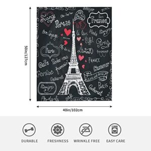 Eiffel Tower Style Love Heart Flannel Fleece Blanket Super Soft Cozy Plush Blankets Lightweight Microfiber Throw Blanket for Couch Sofa Bed