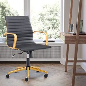 corocc office desk chair modern conference room task chairs leather computer swivel excutive ribbed ergonomic rolling comfortable chair for home office black and gold chair