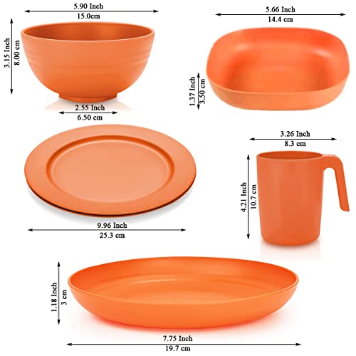 Kyraton Plastic Dinnerware Sets of 20 Pieces, Unbreakable And Reusable Light Weight Plates Mugs Bowls Dishes Easy to Carry And Clean Microwave Safe BPA Free Dishwasher Safe Service For 4 (Mutil Color)