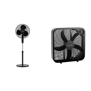 pelonis 16'' pedestal remote control, oscillating stand up fan 7-hour timer, supreme 16"-black & pfb50a2abb-v 3-speed box fan for full-force circulation with air conditioner, black, 2020 new model
