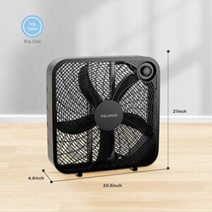 PELONIS 16'' Pedestal Remote Control, Oscillating Stand Up Fan 7-Hour Timer, Supreme 16"-Black & PFB50A2ABB-V 3-Speed Box Fan for Full-Force Circulation with Air Conditioner, Black, 2020 New Model