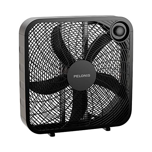 PELONIS 16'' Pedestal Remote Control, Oscillating Stand Up Fan 7-Hour Timer, Supreme 16"-Black & PFB50A2ABB-V 3-Speed Box Fan for Full-Force Circulation with Air Conditioner, Black, 2020 New Model