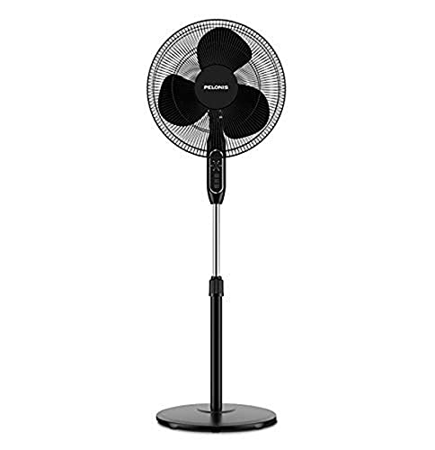 PELONIS 16'' Pedestal Remote Control, Oscillating Stand Up Fan 7-Hour Timer, Supreme 16"-Black & PFB50A2ABB-V 3-Speed Box Fan for Full-Force Circulation with Air Conditioner, Black, 2020 New Model