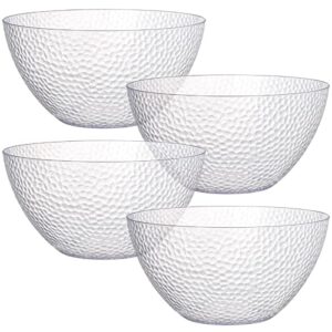 suwimut 4 pack clear plastic serving bowls for parties, 135 oz large round disposable plastic snack or salad bowl, clear chip bowls plastic candy dish salad serving containers