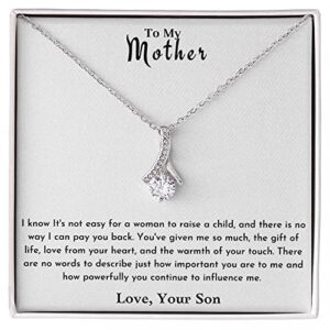to my mother necklace-14k white gold necklace-gift mom from son-son mom gift-birthday gift mom from son-son mother gift,jewelry necklace,gift necklace message card gift box (lux, color multy