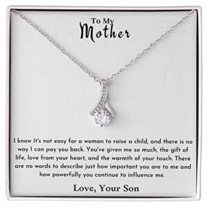 To My Mother Necklace-14K White Gold Necklace-Gift Mom From Son-Son Mom Gift-Birthday Gift Mom From Son-Son Mother Gift,Jewelry Necklace,Gift Necklace Message Card Gift Box (Lux, Color Multy