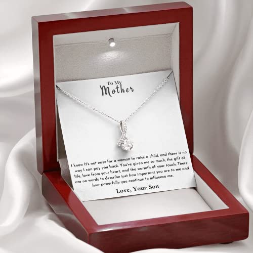 To My Mother Necklace-14K White Gold Necklace-Gift Mom From Son-Son Mom Gift-Birthday Gift Mom From Son-Son Mother Gift,Jewelry Necklace,Gift Necklace Message Card Gift Box (Lux, Color Multy