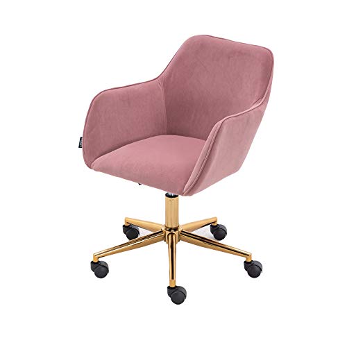 Cute Desk Chair, Velvet Office Computer Chair, Modern Ergonomic Home Task Chair with Wheels and Arms, Comfy 360 Swivel Chairs, Adjustable Hight, Vanity Makeup Chair for Home Office (Pink 2)