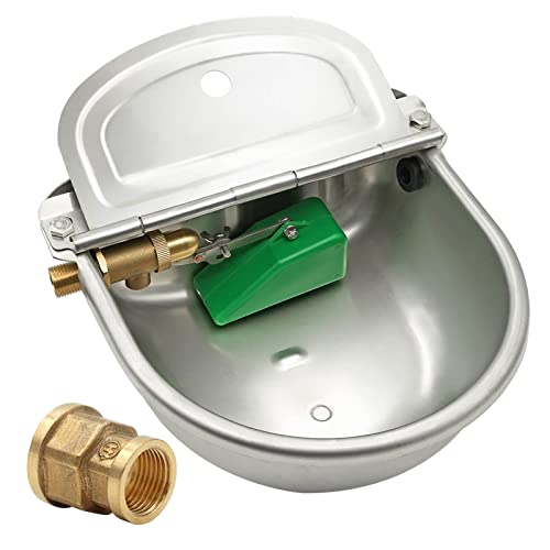 MACGOAL Stainless Steel Automatic Waterer Bowl with Brass Valve Float, Brass Connector and Drain Plug, Water Trough for Livestock Dog Goat Pig Waterer