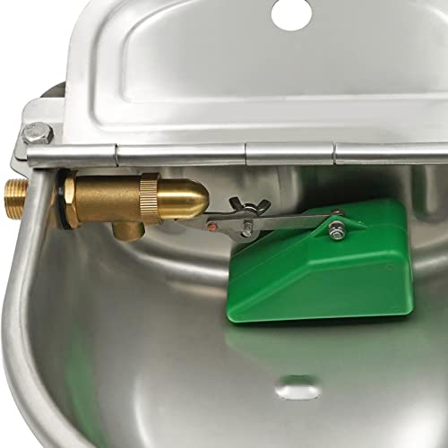 MACGOAL Stainless Steel Automatic Waterer Bowl with Brass Valve Float, Brass Connector and Drain Plug, Water Trough for Livestock Dog Goat Pig Waterer