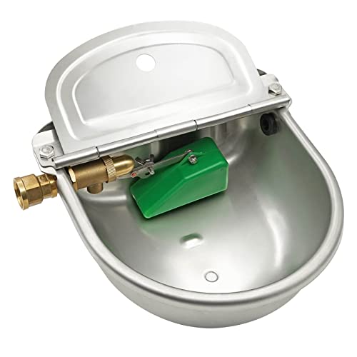 MACGOAL Stainless Steel Automatic Waterer Bowl with Brass Valve Float, Brass Connector and Drain Plug, Water Trough for Livestock Dog Goat Pig Waterer