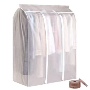 47'' extra large hanging garment bags for closet storage, translucent frosted garment rack cover clothing storage bag with zipper closet clothes protector for suit coat dresses, 5 cedar wood chips