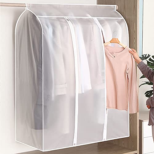 47'' Extra Large Hanging Garment Bags for Closet Storage, Translucent Frosted Garment Rack Cover Clothing Storage Bag with Zipper Closet Clothes Protector for Suit Coat Dresses, 5 Cedar Wood Chips