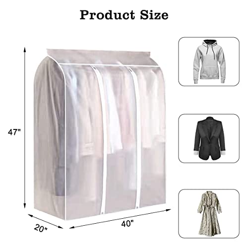 47'' Extra Large Hanging Garment Bags for Closet Storage, Translucent Frosted Garment Rack Cover Clothing Storage Bag with Zipper Closet Clothes Protector for Suit Coat Dresses, 5 Cedar Wood Chips