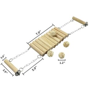 KYHSOM 5 Pcs Wooden Hamster Suspension Bridge,Bendable Climbing Ladder Pet Swing Toy Hideout with Natural Chew Balls for Mouse Chipmunk Guinea Pig Chinchilla and Other Small Animals
