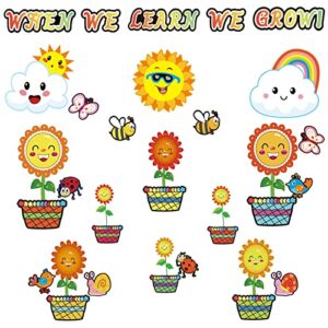 34 pieces spring sunflower classroom bulletin board set springtime blooms flowers cutouts colorful butterfly bee bird sun clouds cutouts when we learn we grow bulletin board decor