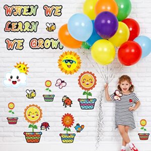 34 Pieces Spring Sunflower Classroom Bulletin Board Set Springtime Blooms Flowers Cutouts Colorful Butterfly Bee Bird Sun Clouds Cutouts When We Learn We Grow Bulletin Board Decor