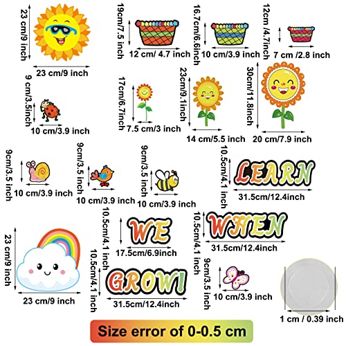 34 Pieces Spring Sunflower Classroom Bulletin Board Set Springtime Blooms Flowers Cutouts Colorful Butterfly Bee Bird Sun Clouds Cutouts When We Learn We Grow Bulletin Board Decor