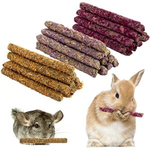 mewtogo 30pcs natural timothy hay sticks, 3 different flowers timothy molar rod, hay chewing stick chew treats for rabbits chinchilla hamsters guinea pigs gerbils groundhog squirrels