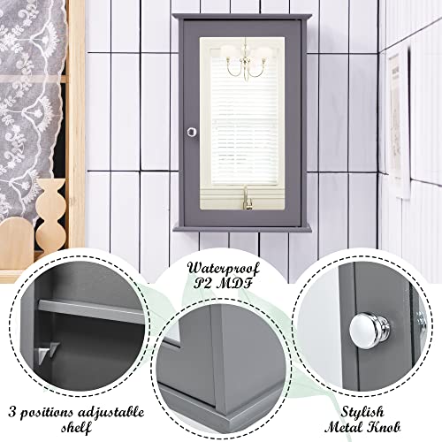 LOKO Bathroom Medicine Cabinet with Mirror, Wall Mounted Storage Cabinet with Single Mirrored Door and Adjustable Shelf for Bathroom, Living Room or Entryway, 13.5 x 6 x 21 inches (Grey)