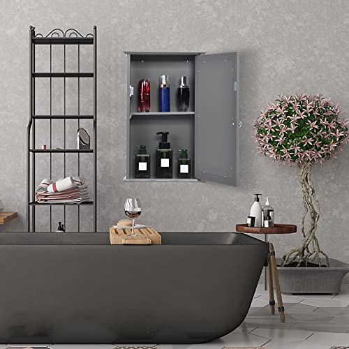 LOKO Bathroom Medicine Cabinet with Mirror, Wall Mounted Storage Cabinet with Single Mirrored Door and Adjustable Shelf for Bathroom, Living Room or Entryway, 13.5 x 6 x 21 inches (Grey)