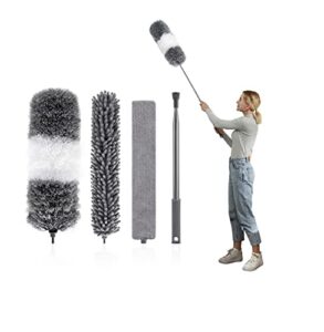 yvyv microfiber feather duster 4pcs - extendable & bendable dusters with long extension pole, washable lightweight dusters for cleaning ceiling fan, high ceiling, blinds, furniture, cars