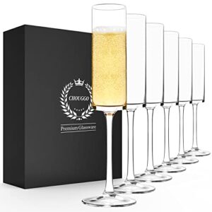 chouggo champagne flutes glass set of 6, hand blown crystal champagne glasses - premium crystal - gift for mother's day, birthday, wedding, anniversary, christmas - 6oz, clear