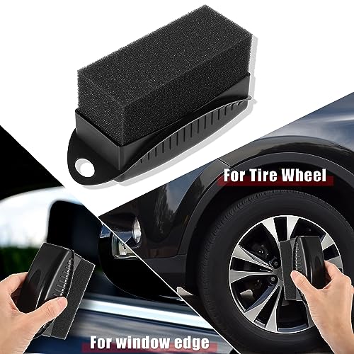 X AUTOHAUX 2X Tire Tyre Wheel Rim Trim Contour Detailing Dressing Shine Applicator Pad Sponge Foam Brush for Car Truck Tires Waxing Polishing Cleaning Wipe Washing Without Lid & Handle Black