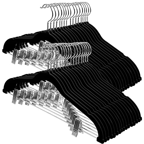 Heybly Skirt Hangers 32-Pack Velvet Pants Hangers 16.7-Inch Long Velvet Hangers with Metal Clips and 360° Hook,Non-Slip, Space-Saving for Pants, Skirts, Coats, Dresses, Tank Tops, Black HHRZ01B32