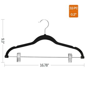 Heybly Skirt Hangers 32-Pack Velvet Pants Hangers 16.7-Inch Long Velvet Hangers with Metal Clips and 360° Hook,Non-Slip, Space-Saving for Pants, Skirts, Coats, Dresses, Tank Tops, Black HHRZ01B32