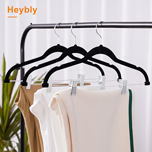 Heybly Skirt Hangers 32-Pack Velvet Pants Hangers 16.7-Inch Long Velvet Hangers with Metal Clips and 360° Hook,Non-Slip, Space-Saving for Pants, Skirts, Coats, Dresses, Tank Tops, Black HHRZ01B32