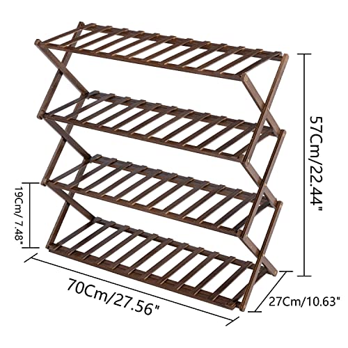 ALEAVIC Foldable Bamboo Shoe Rack, 4-Tier Shoe Rack, Installation-Free Shoe Rack, Multifunctional Freestanding Shoe Rack for Closet, Entryway, Balcony, Living Room, Bedroom, Brown