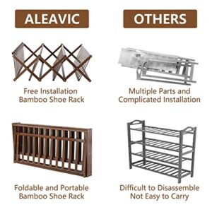 ALEAVIC Foldable Bamboo Shoe Rack, 4-Tier Shoe Rack, Installation-Free Shoe Rack, Multifunctional Freestanding Shoe Rack for Closet, Entryway, Balcony, Living Room, Bedroom, Brown