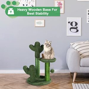 T2Y Cat Scratching Post - Cactus Cat Scratcher Tower with 3 Scratch Post and Dangling Bell Ball, Full Wrapped Premium Natural Sisal Scratching Post for Indoor Cats - Medium